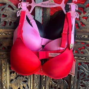 Juicy Couture Bra Trio - Vibrant Red, Soft Pink, Classic Black